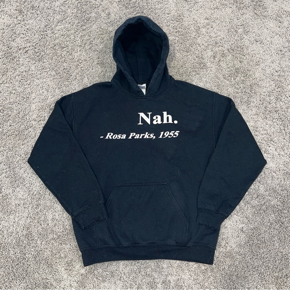 Nah. Rosa Parks 1955 Pullover Hoodie Black Unisex M Gildan Graphic Civil Rights